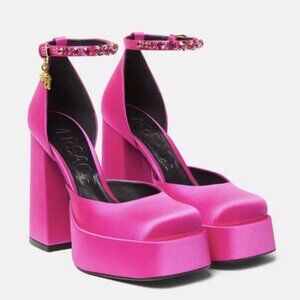 Versace Medusa Head Charm Satin Platform Pumps IT 39